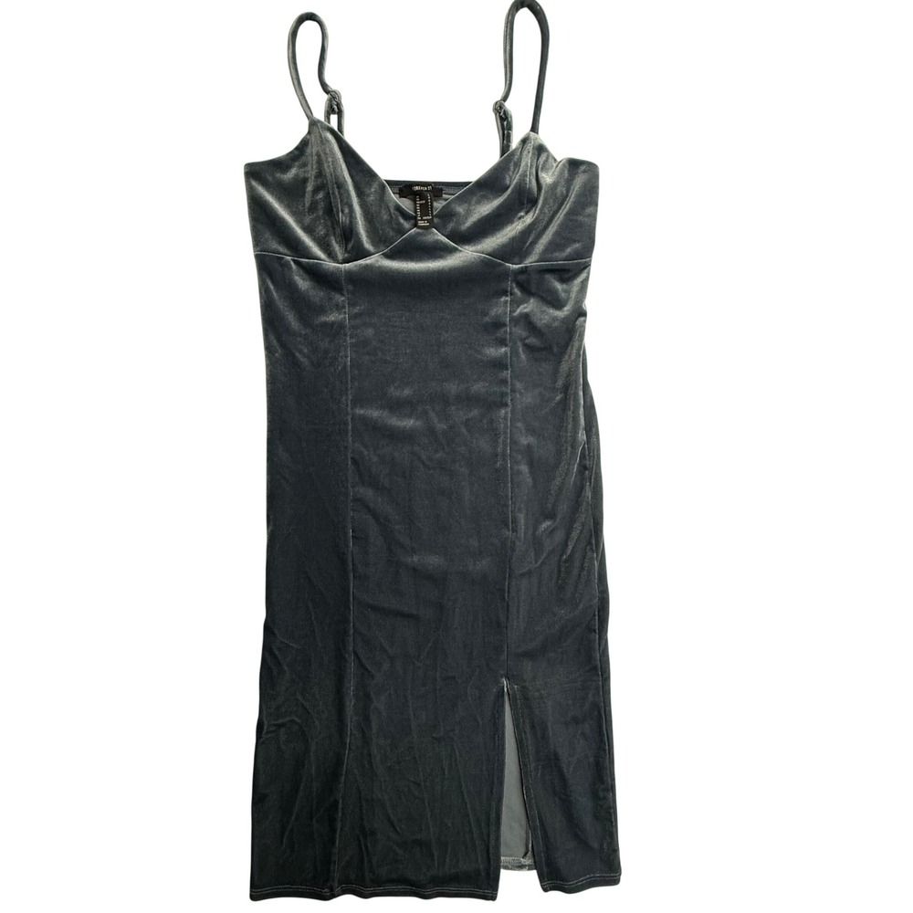 Forever 21 Womens Blue Velvet Bodycon Midi Dress Slit Adjustable Straps Large